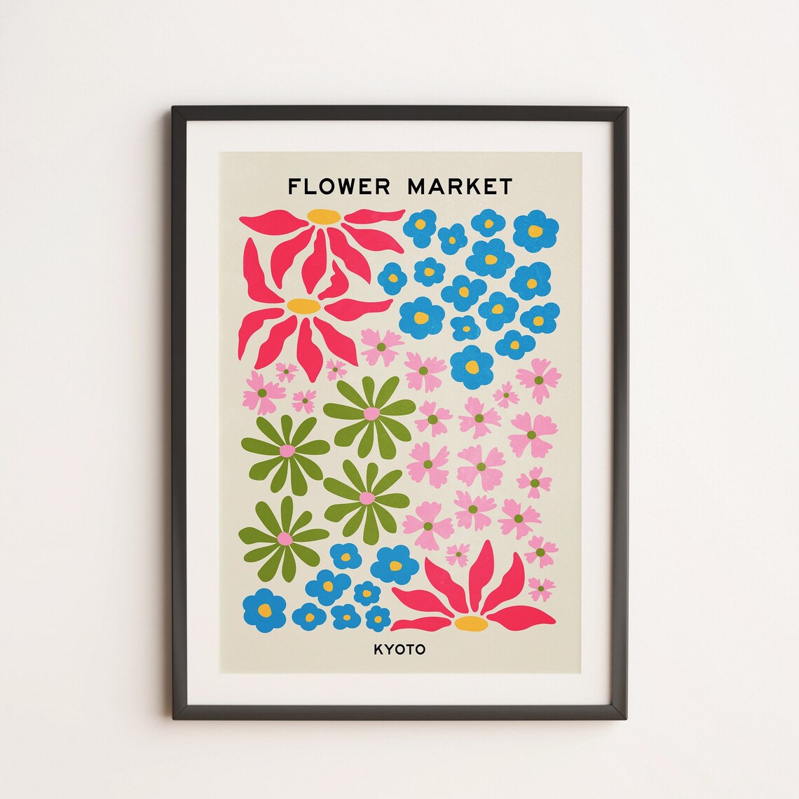 Kyoto Flower Market Colorful Retro Floral Grid Botanical Art Print