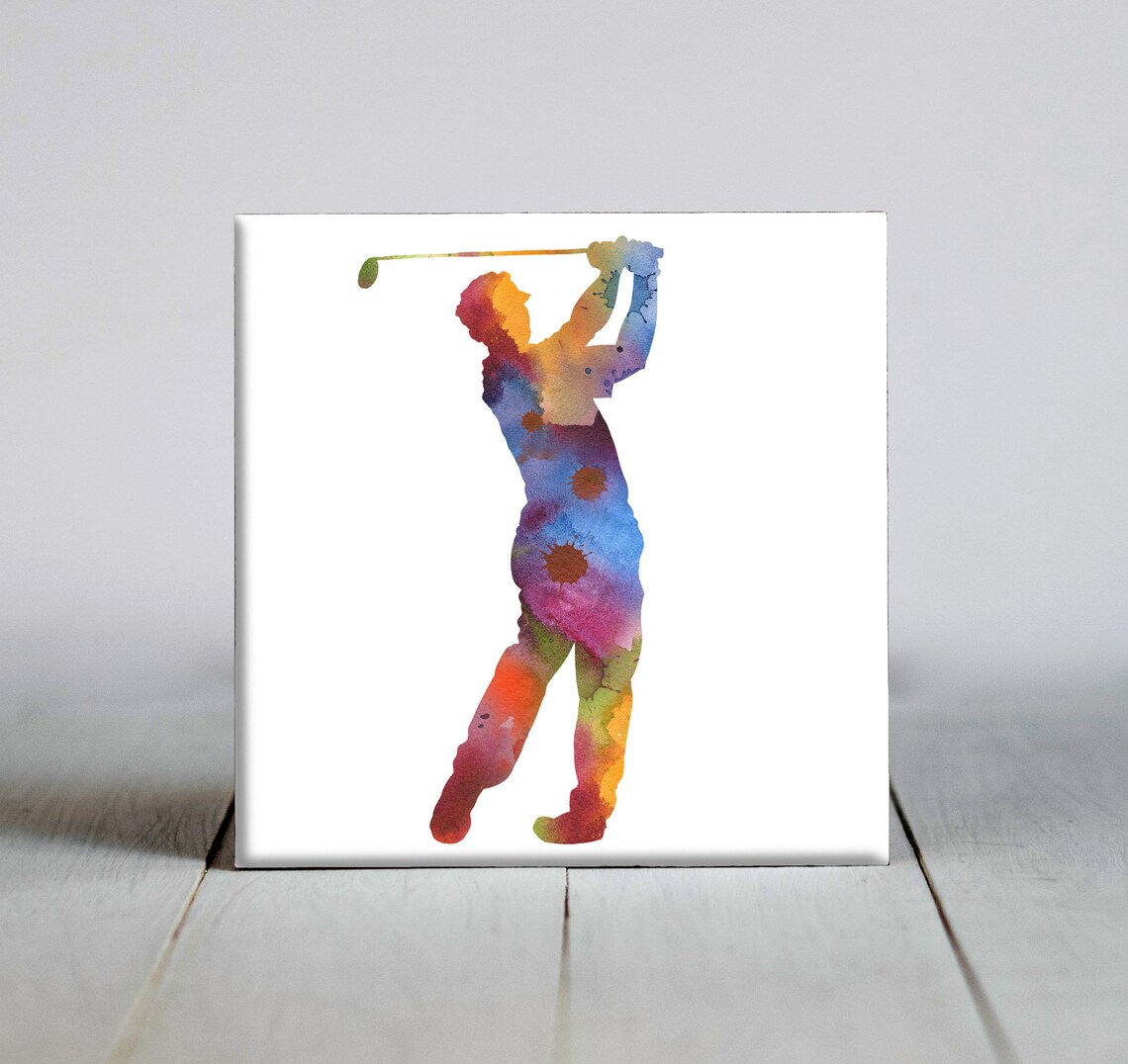 Amber Golfer Mid Swing Watercolor Sports Action Decorative Art Poster - Image 2