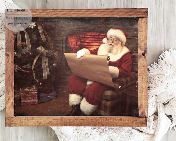 Vintage Santa Christmas Art Print, Farmhouse Decor
