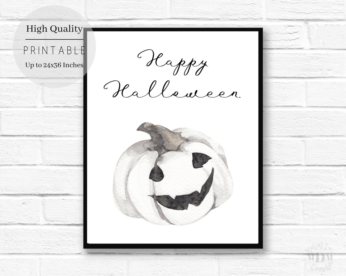 Happy Halloween Script Watercolor Jack O Lantern Pumpkin Poster - Image 2