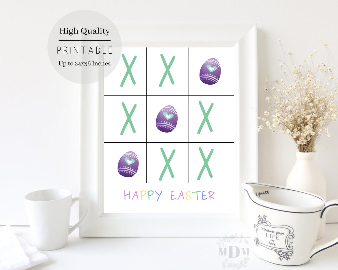 Happy Easter Tic Tac Toe Purple Eggs Game Colorful Framed Wall Poster - Image 5