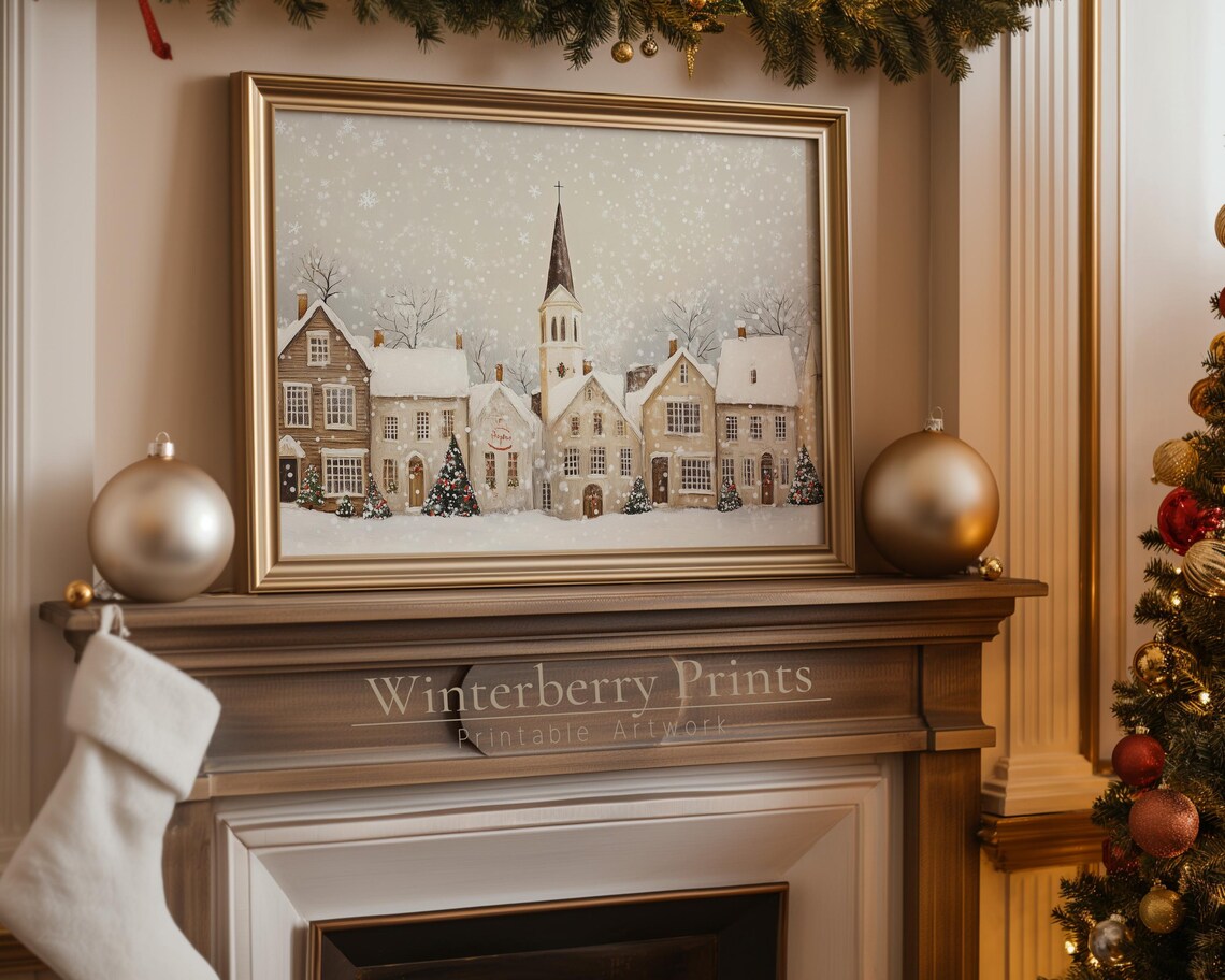 Christmas Village Vintage Christmas Town Art Print