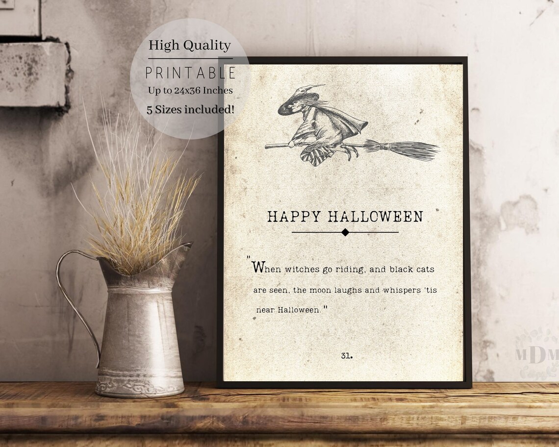 Happy Halloween Book Page Art Print, Antique Poster