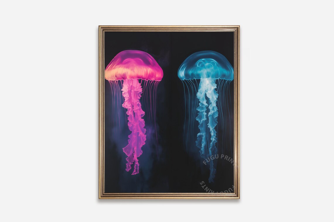 Jellyfish Art Print, Bioluminescent Decor