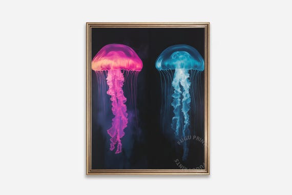 Jellyfish Art Print, Bioluminescent Decor