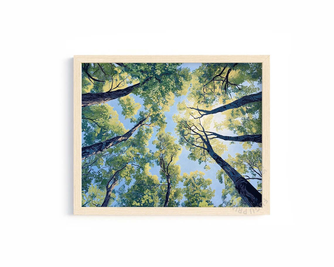 Tree Canopy Print, Forest Sky View Nature Art