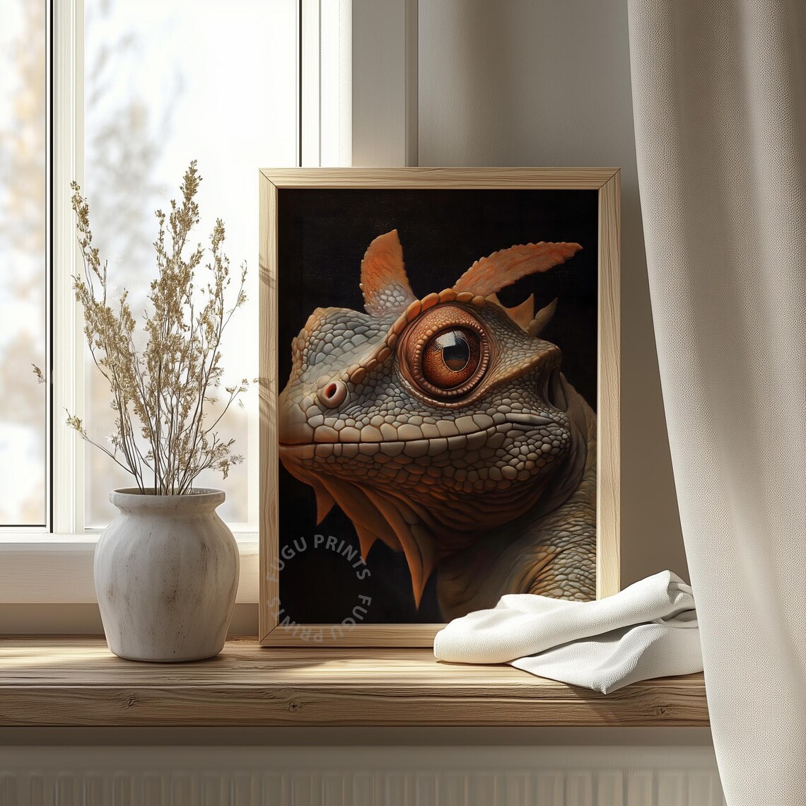 Hyperrealistic Iguana Portrait Reptile Close Up on Black Poster - Image 4