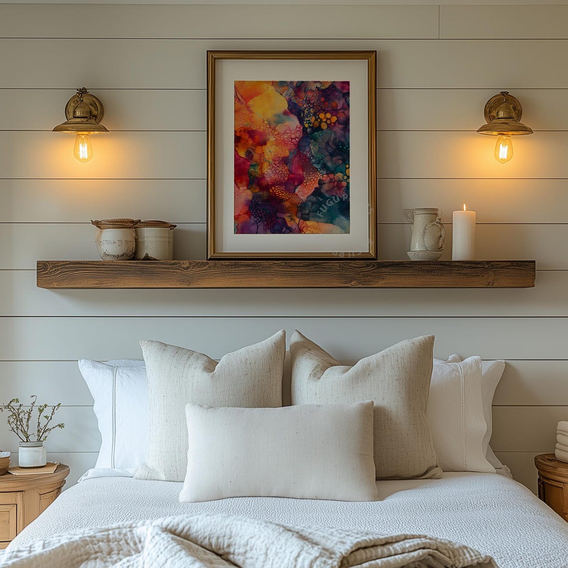 Abstract Cell Art Fluid Ink Wall Art Orange Teal Boho Decor 172 - Image 2