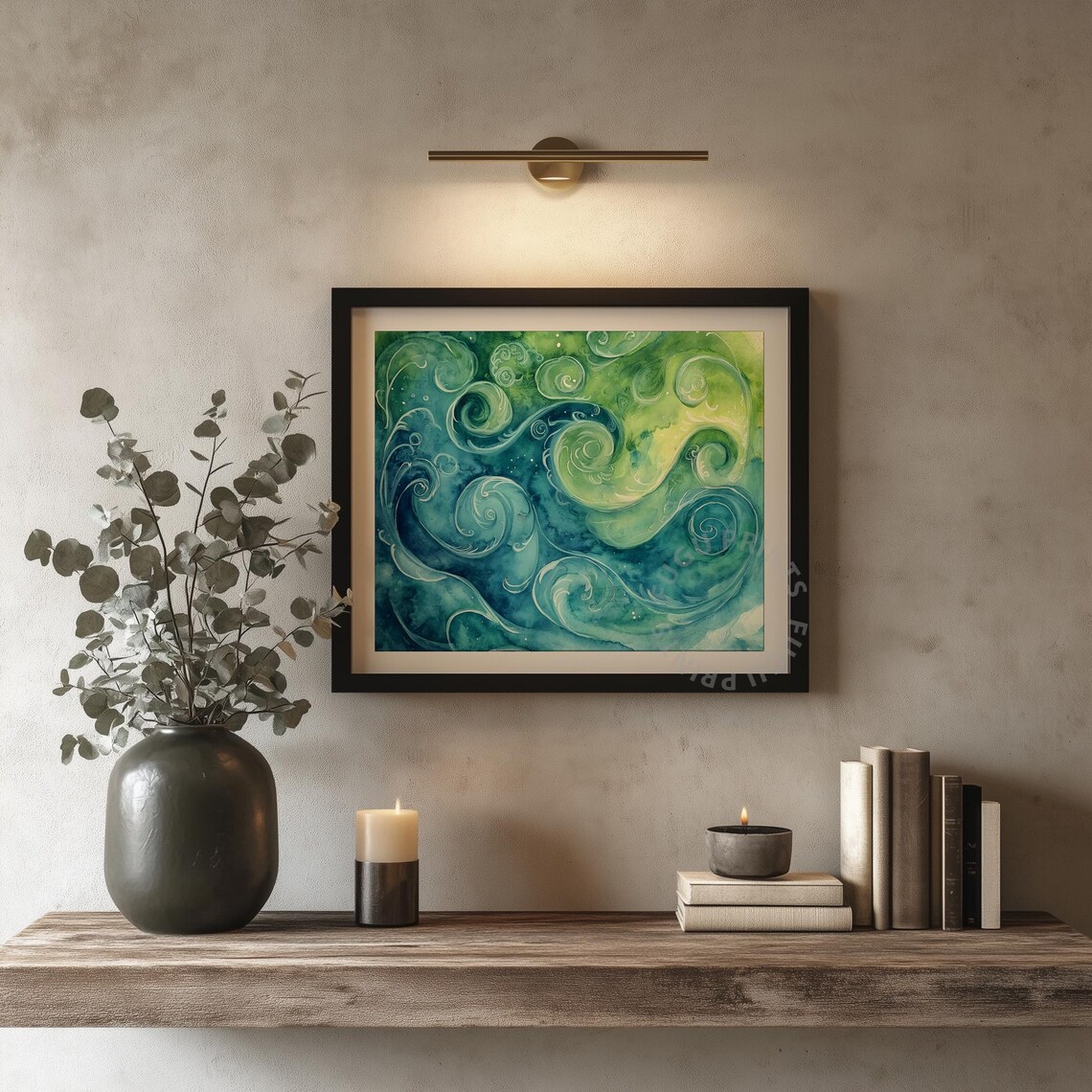 Blue Green Abstract Watercolor Swirls, Coastal Decor - Image 4