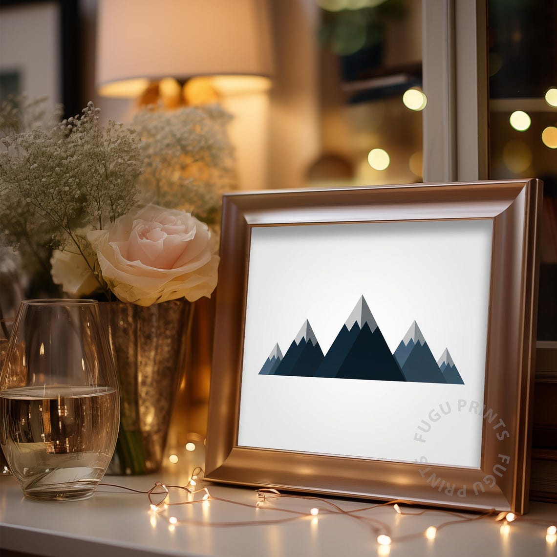 Geometric Mountain Print Minimalist Blue Gray Landscape Wall Art Modern Home Decor 397 - Image 3