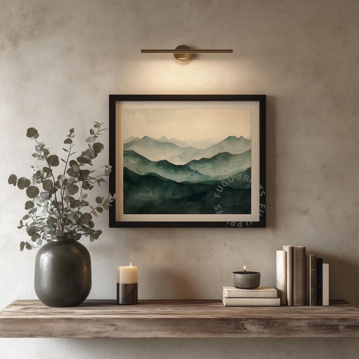 Misty Mountain Green Forest, Minimalist Landscape Art Print - Image 4