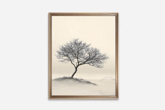 Bare Tree Print, Minimalist Sand Dune Decor