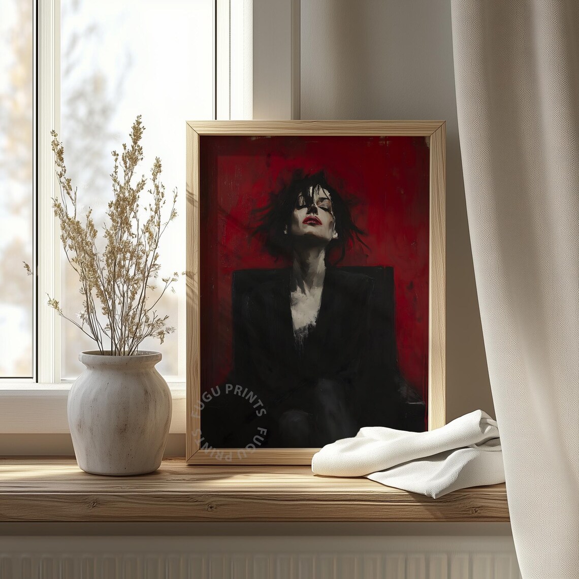 Red Lipstick Portrait, Expressive Gothic Glam - Image 4