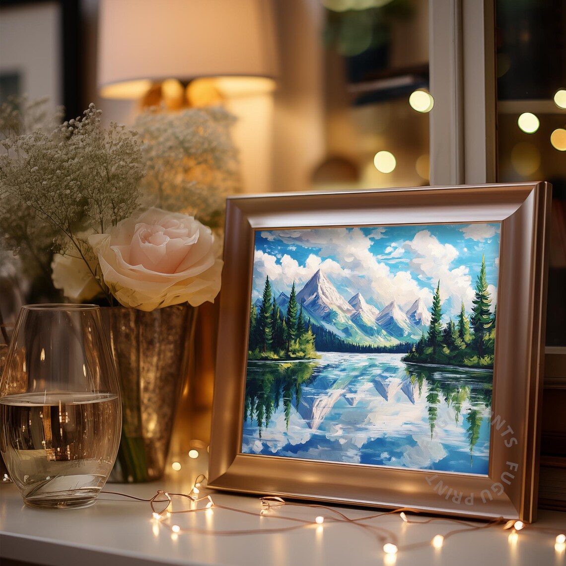 Mountain Lake Reflection, Impressionist Landscape - Image 3