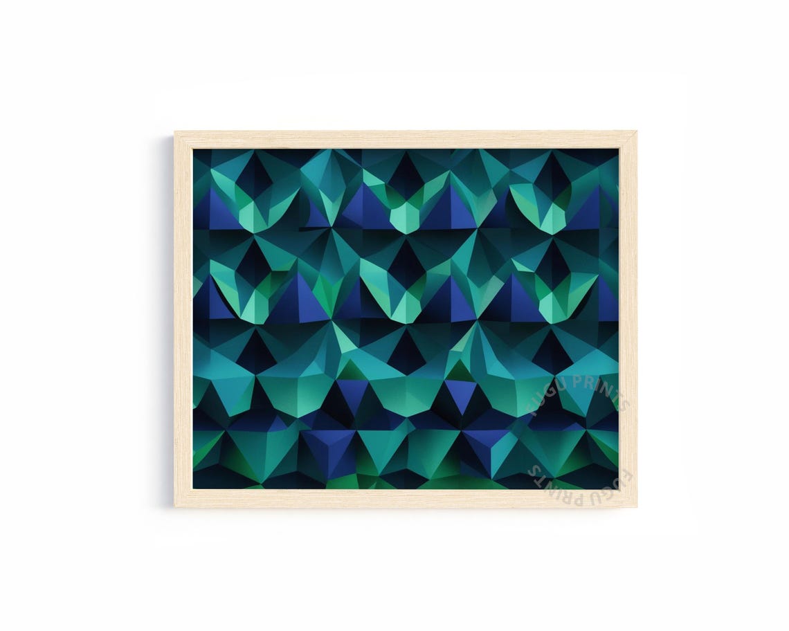 Teal Geometric Art Abstract Triangles Wall Art Modern Home Decor 372