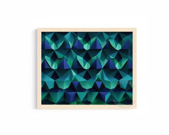 Teal Geometric Art Abstract Triangles Wall Art Modern Home Decor 372