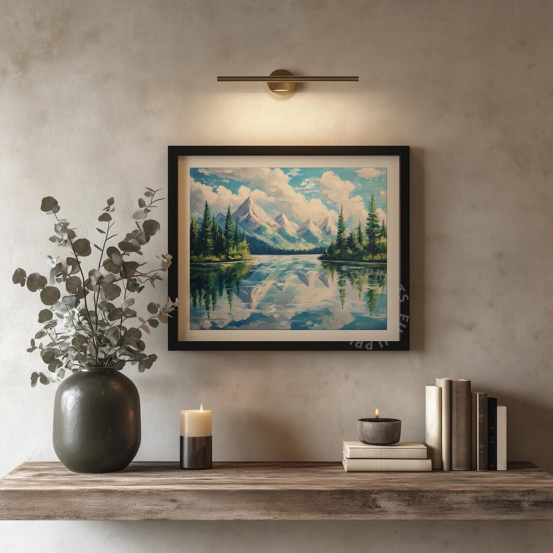 Mountain Lake Reflection, Impressionist Landscape - Image 4