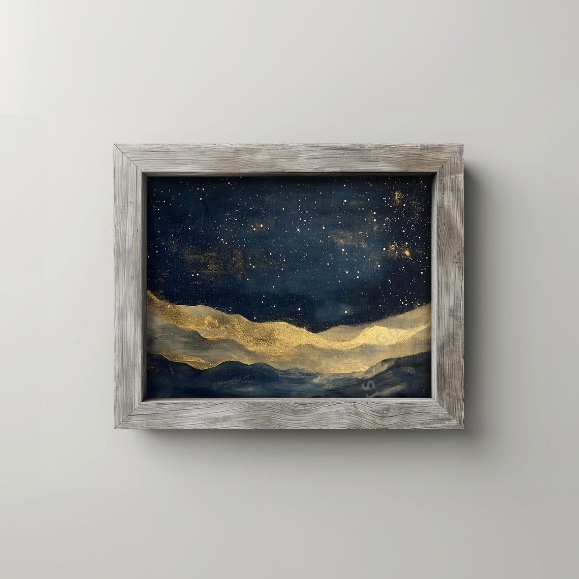 Gold Starry Night Print Abstract Mountain Landscape Wall Art Navy Blue Bedroom Decor 115 - Image 2