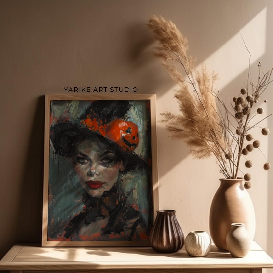 Woman In Pumpkin Hat Jack O Lantern Halloween Portrait Poster - Image 4