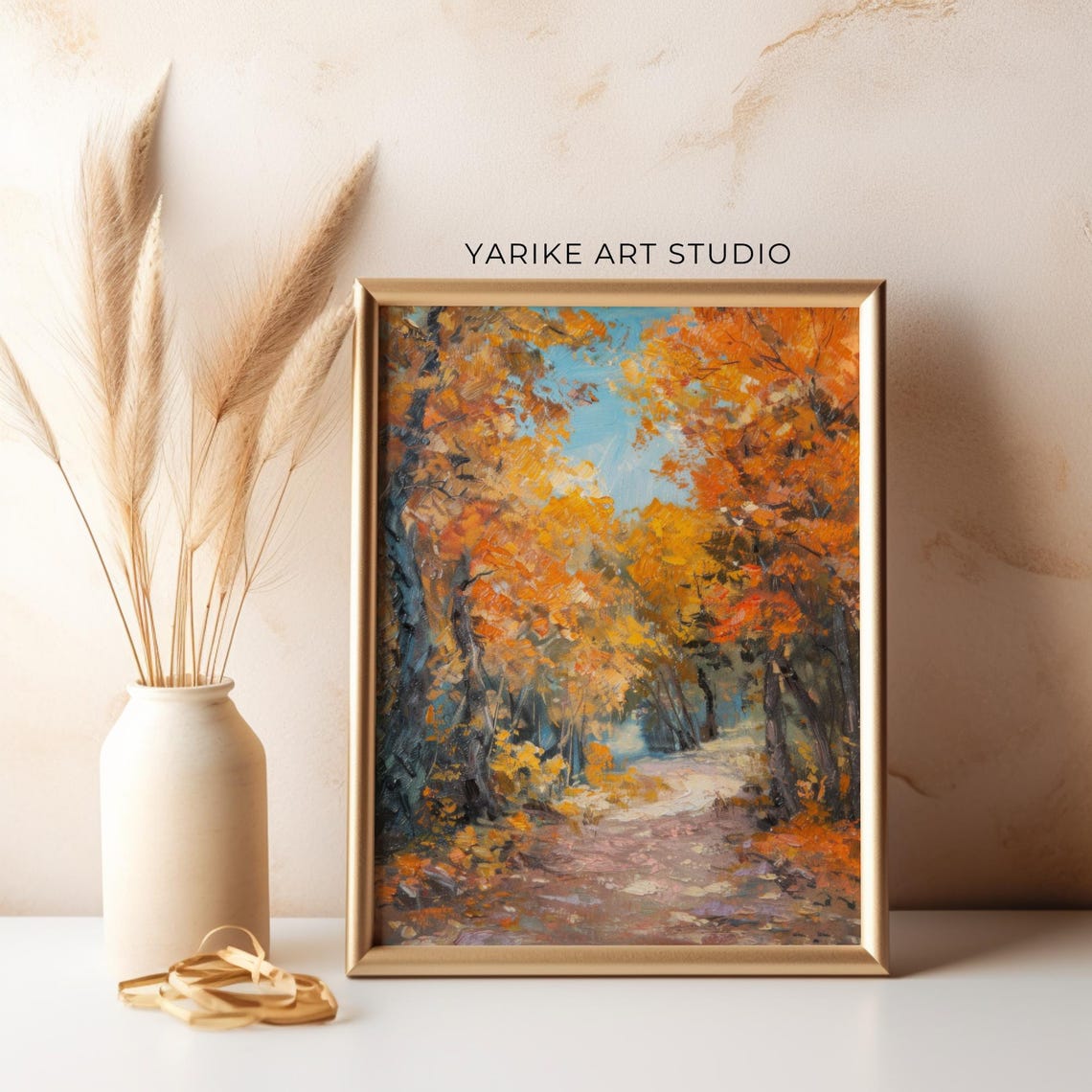 Golden Autumn Forest Path With Orange Canopy Landscape Poster - Image 5