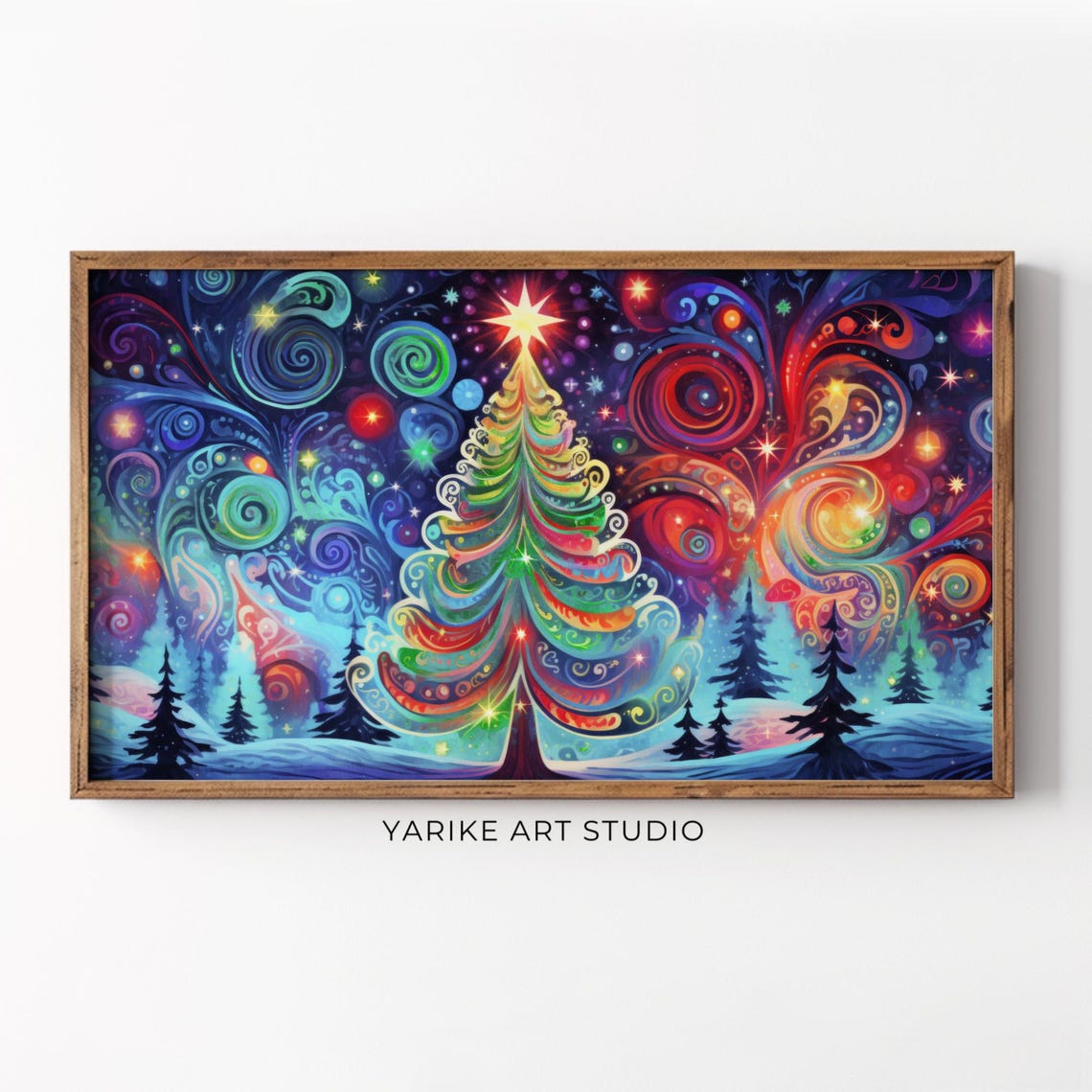 Psychedelic Rainbow Christmas Tree Cosmic Swirl Holiday Poster