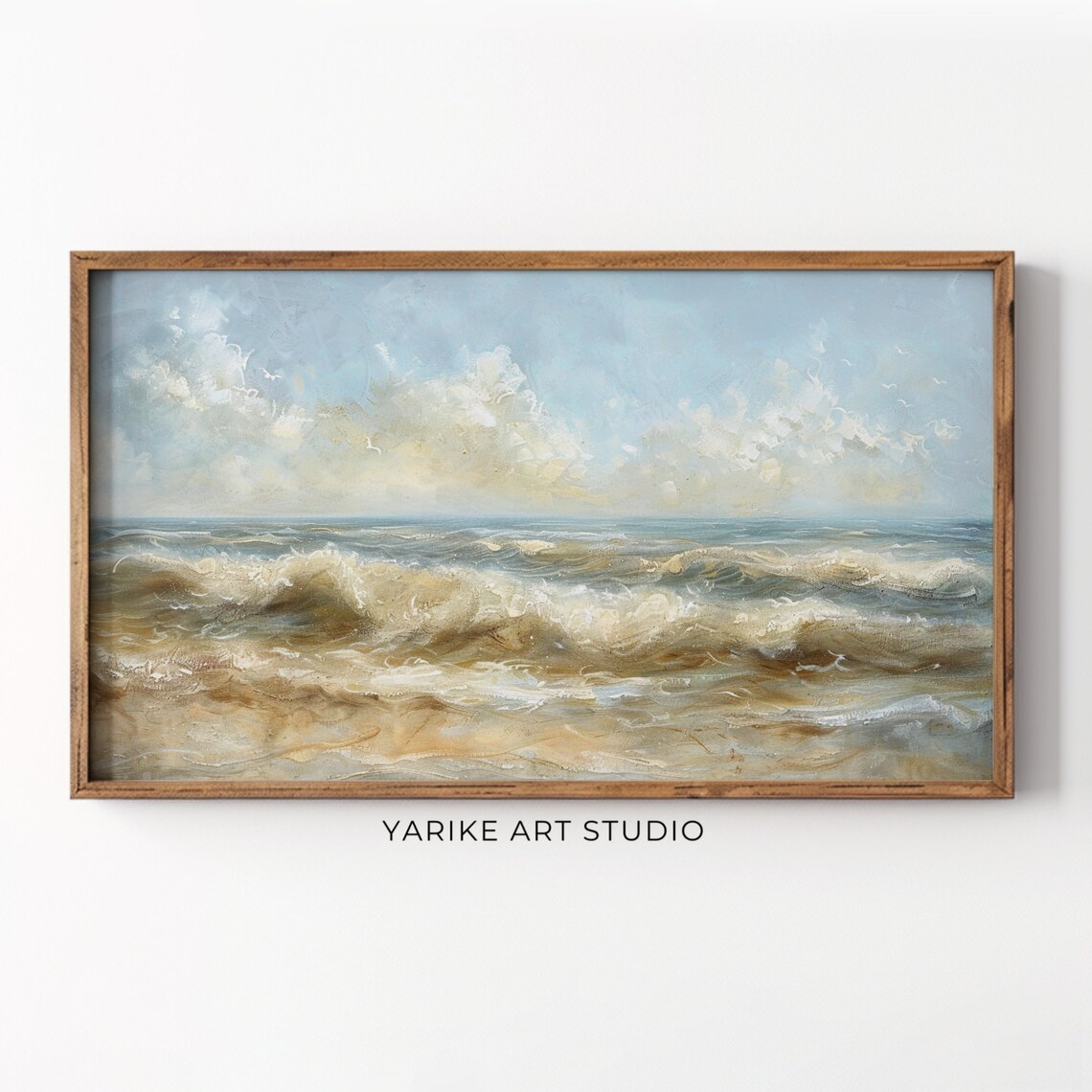 Coastal Ocean Waves Golden Vintage Muted Seascape Painting Poster