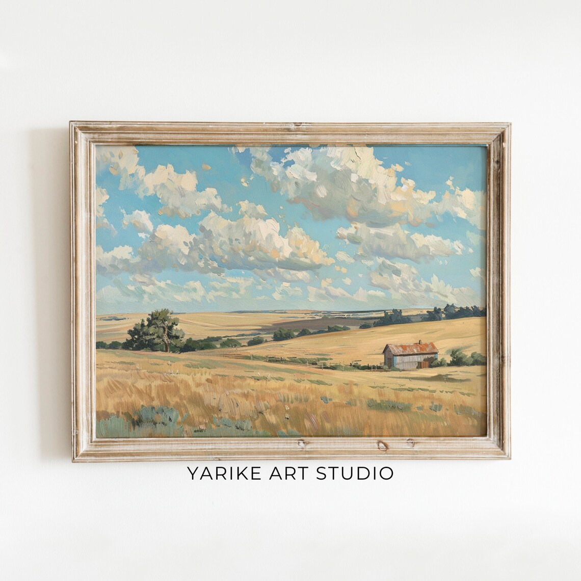 Golden Wheat Farmland With Barn Under Towering Summer Clouds Poster