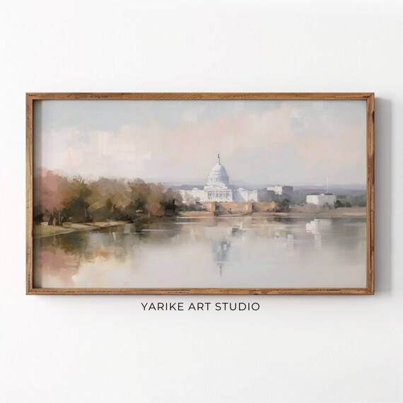US Capitol Building at Dawn Watercolor Washington DC Landmark Poster