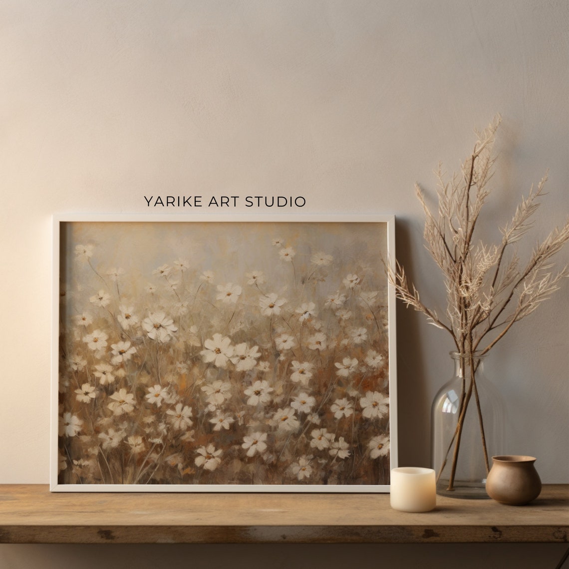 White Cosmos Daisy Field In Soft Neutral Vintage Tones Poster - Image 2