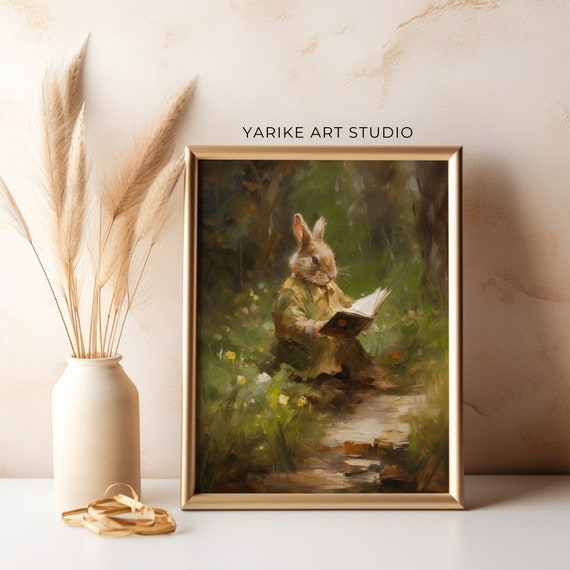 Cute Easter Bunny Reading Book Ai Art Easter Print Easter Wall Art Spring Print Easter Decor Spring Academia Decor Cottagecore Print 400