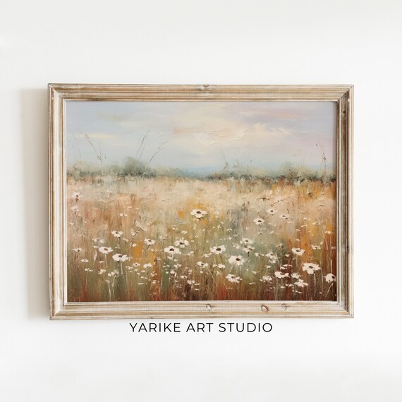 Wildflower Field Daisies Pastel Sky Golden Grass Artistic Poster