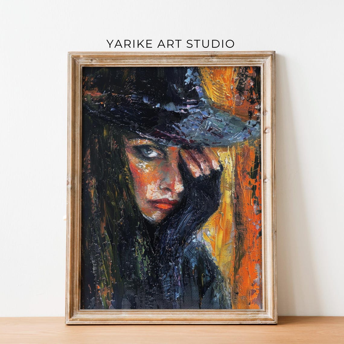 Moody Woman in Dark Hat Expressionist Portrait Painting Poster - Image 5
