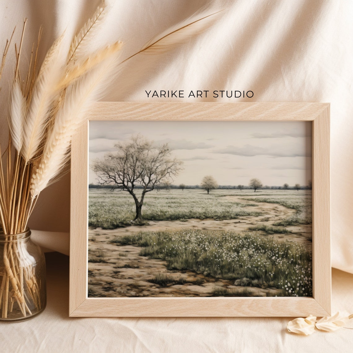 Moody Countryside Art Print Vintage Wildflower Field Landscape Oil Painting Country Field Wall Art 500 - Image 2