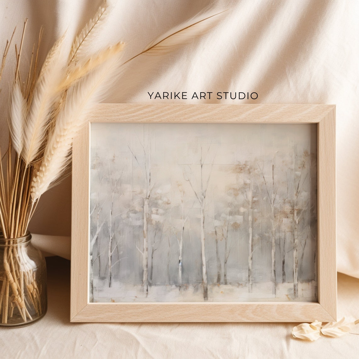 Misty Birch Forest White Gray Minimalist Winter Trees Poster - Image 6