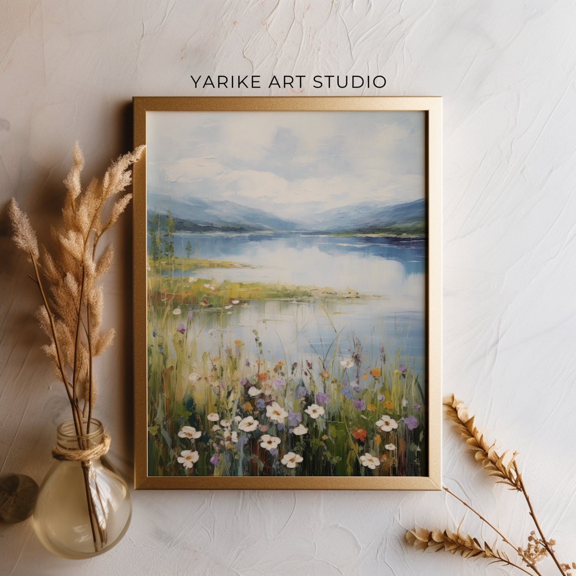 Mountain Lake Wildflowers Impressionist Summer Landscape Art Poster - Image 5