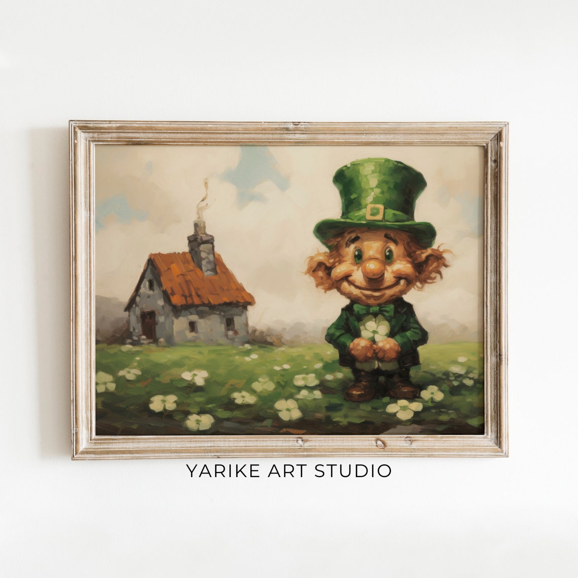 Leprechaun Green Hat Clover Field Cottage Saint Patricks Day Poster