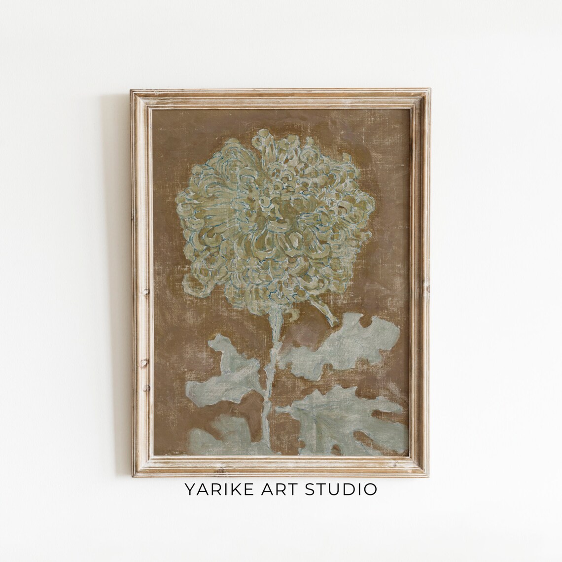 Vintage Chrysanthemum Bloom Botanical Oil Painting Brown Canvas Poster
