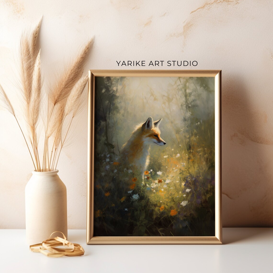 Red Fox in Wildflower Meadow Sunlit Woodland Animal Painting Poster - Image 3