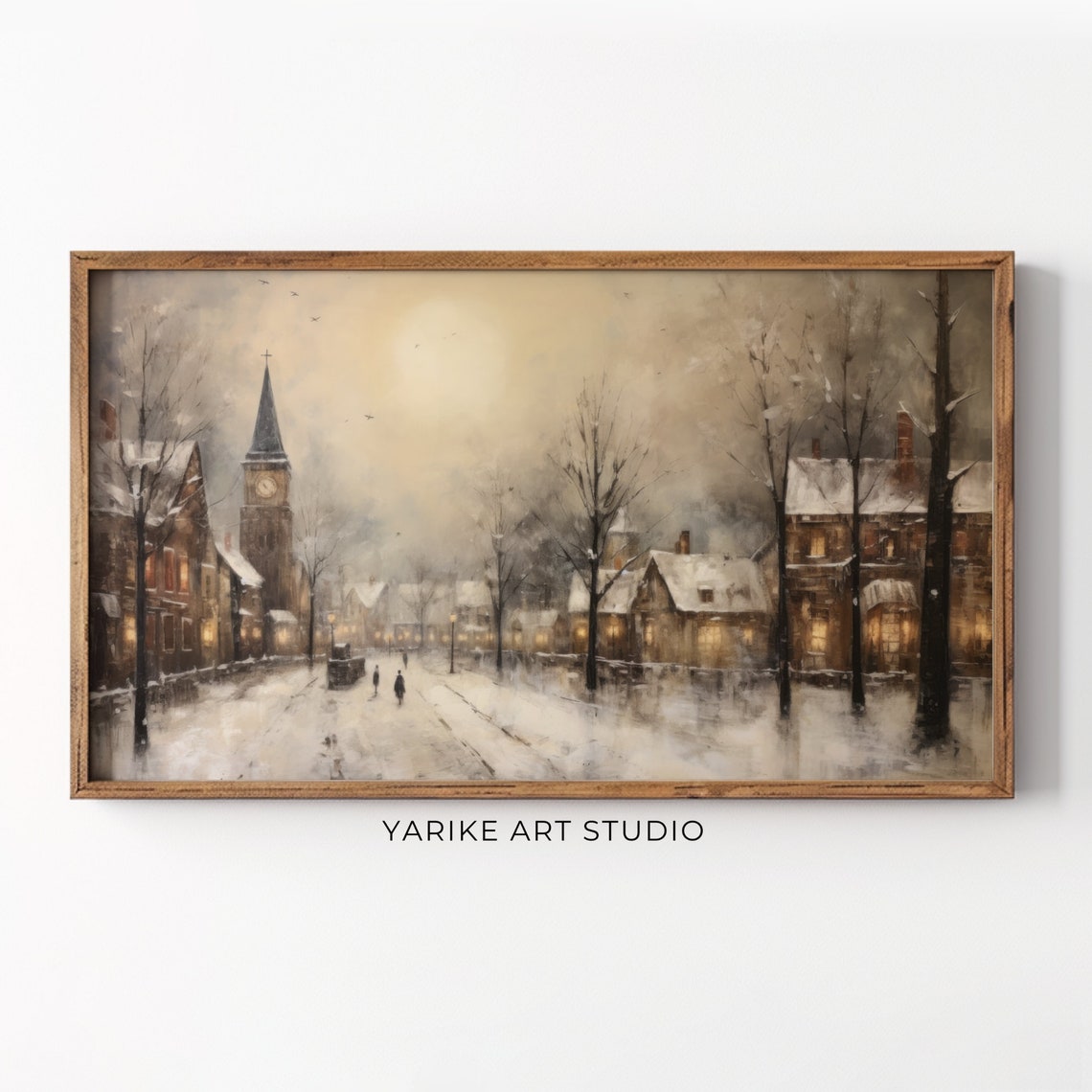 Christmas Winter Village Frame Tv Art Vintage Winter Night Frame Tv Screensaver Neutral Holiday Winter Town Landscape Painting 44 Tv