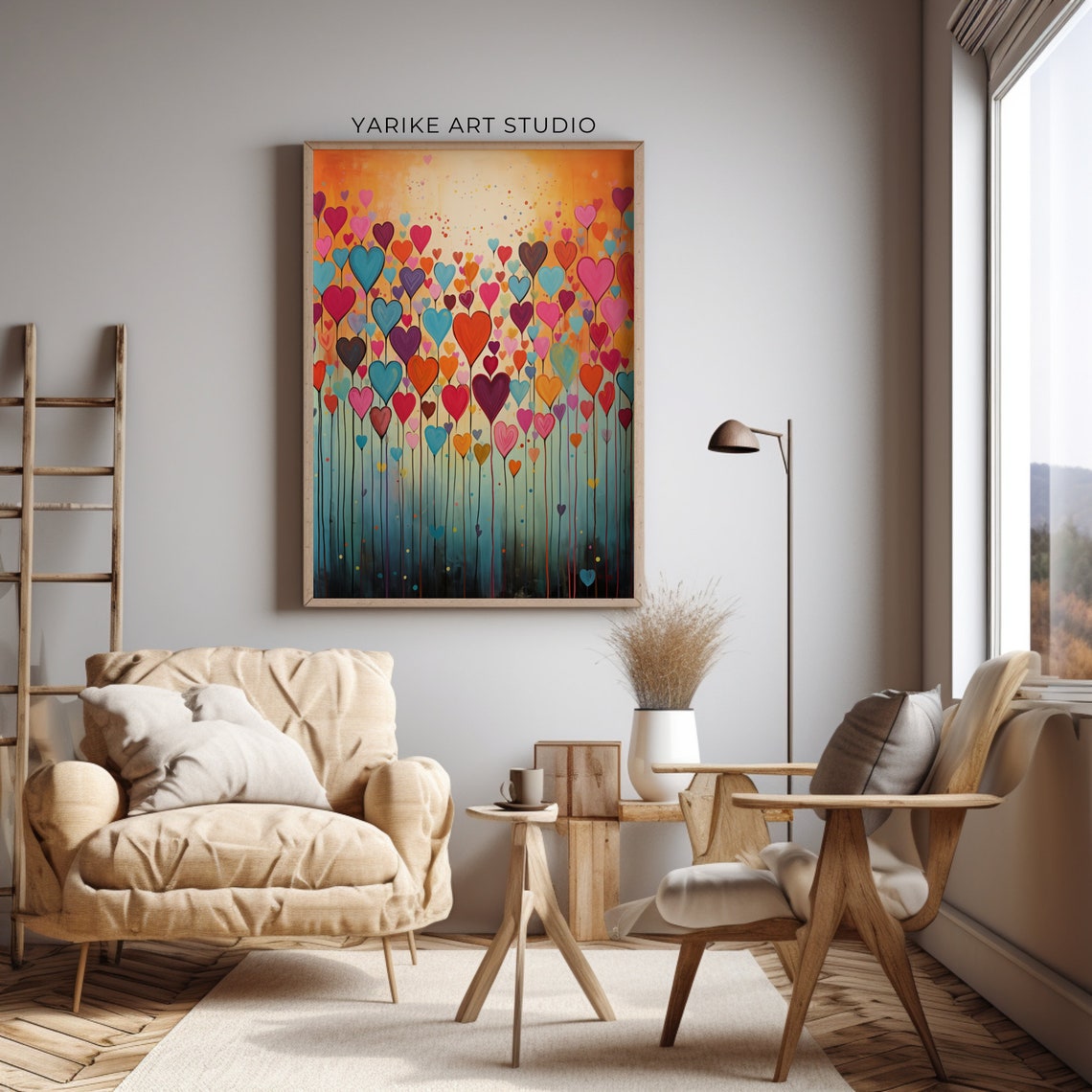 Colorful Heart Balloons Floating Up Gradient Valentine Poster