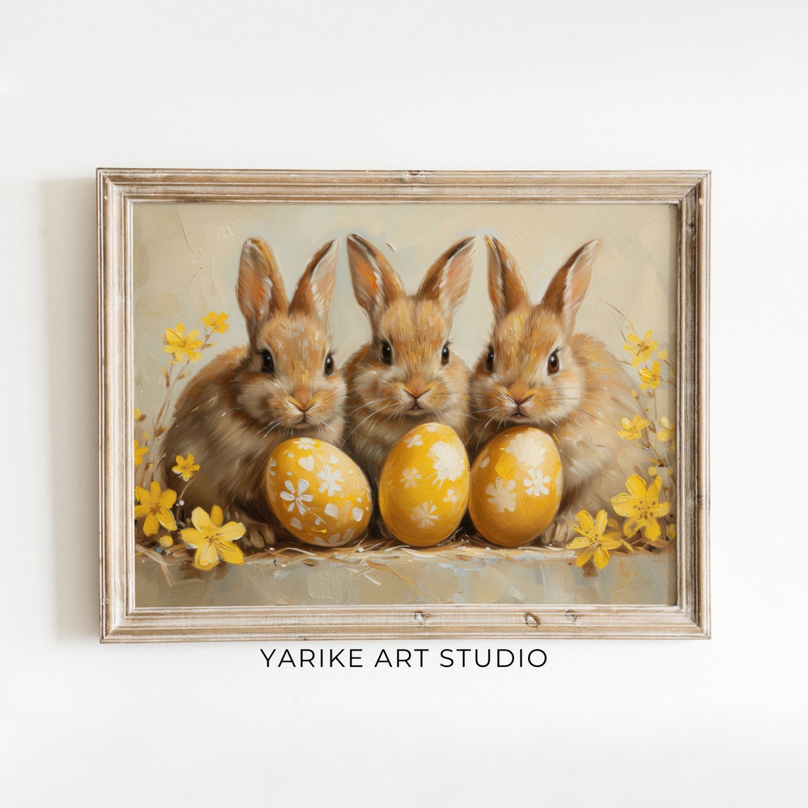 Vintage Easter Bunnies With Eggs Cute Rabbits Neutral Easter Decor Animal Nursery Print Rustic Animal Wall Art 474 - Image 6
