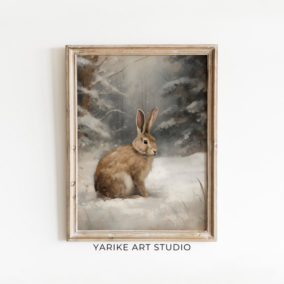 Bunny Oil Painting Vintage Winter Rabbit Art Print Christmas Wall Art Pet Painting Bunny Christmas Decor Cute Yarike 300 Ai