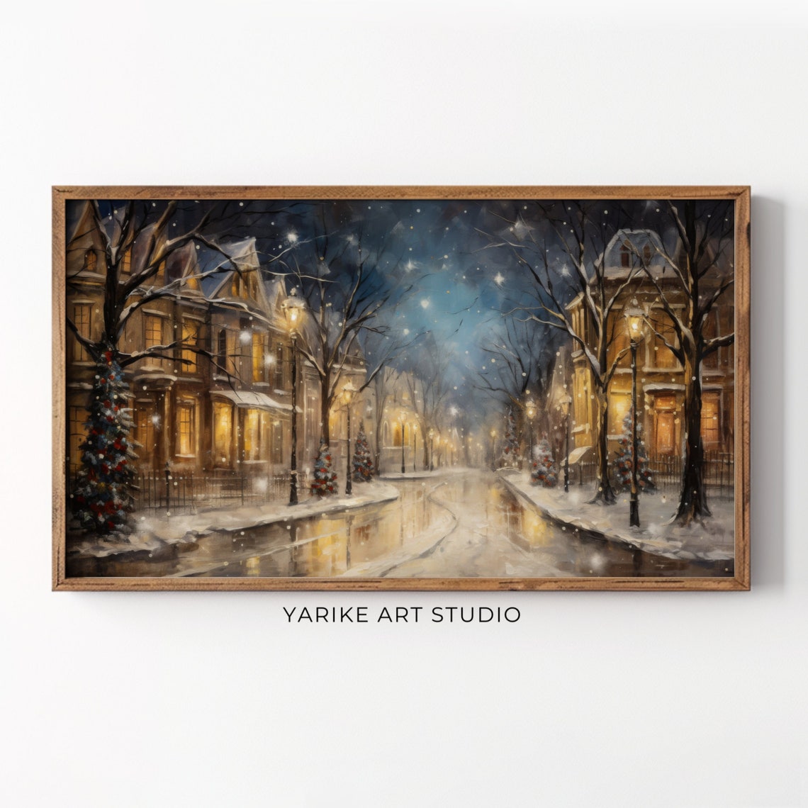 Vintage Winter Town Night Frame Tv Art Christmas Frame Tv Screensaver Holiday Winter Village Landscape Painting Winter Frame Tv Art 86 Tv