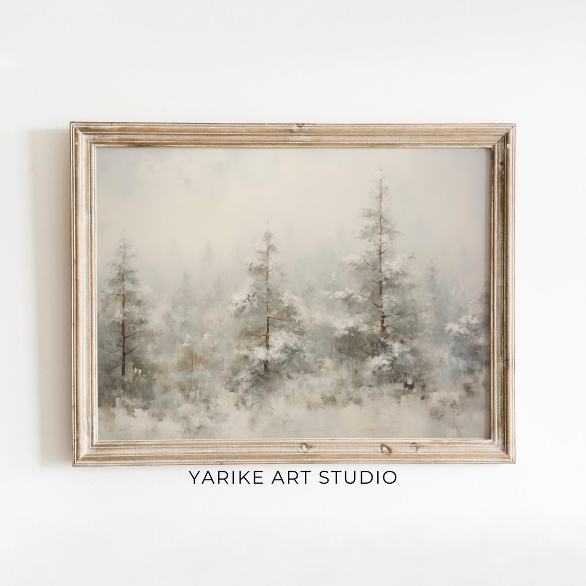 Misty Snow Covered Pine Forest Winter Wonderland Painting Poster - Image 6
