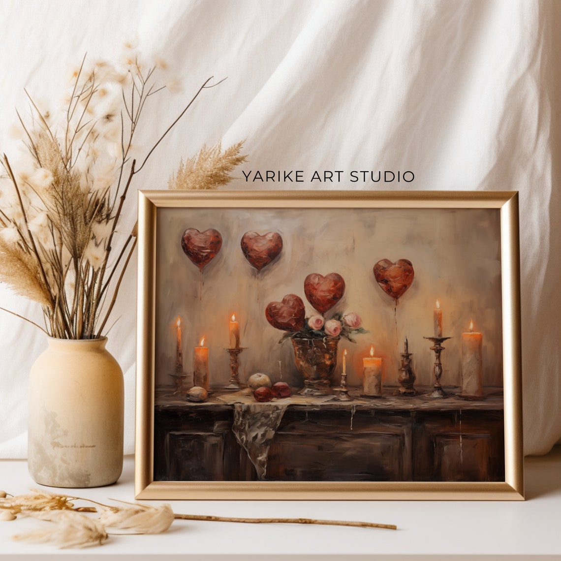 Dark Romantic Still Life Heart Balloons Candles Roses Poster - Image 2
