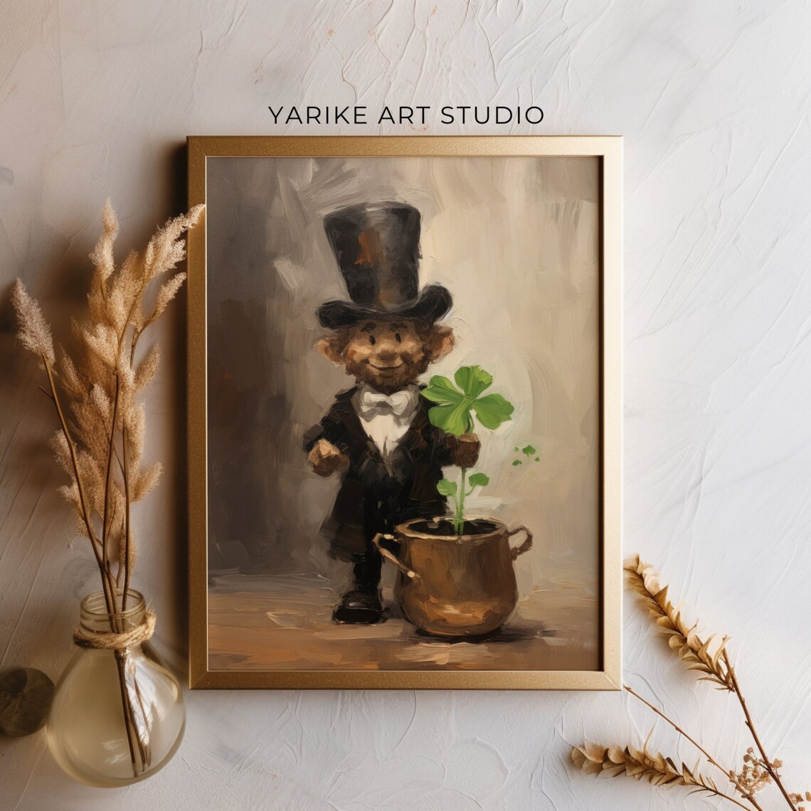Vintage Leprechaun with Shamrock and Pot of Gold Painting Poster - Image 5