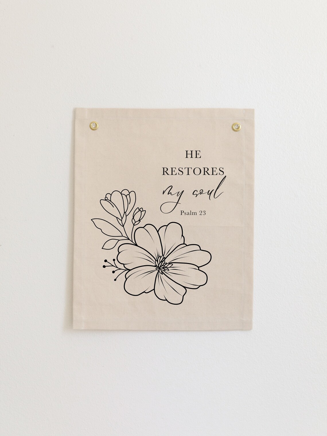 He Restores My Soul Psalm 23 Floral Canvas Flag Wall Art Christian Home