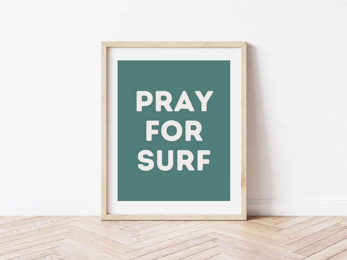 Pray for Surf Deep Teal Framed Poster Cream Letters for Nursery Decor - Image 3
