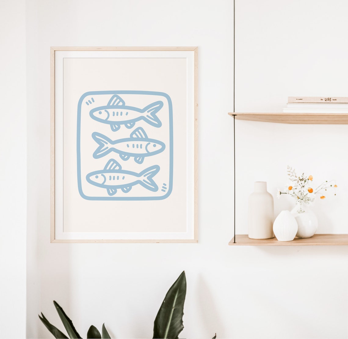 Sardines Tin Art Blue Line Fish Framed Poster for Kitchen and Dining - Image 2