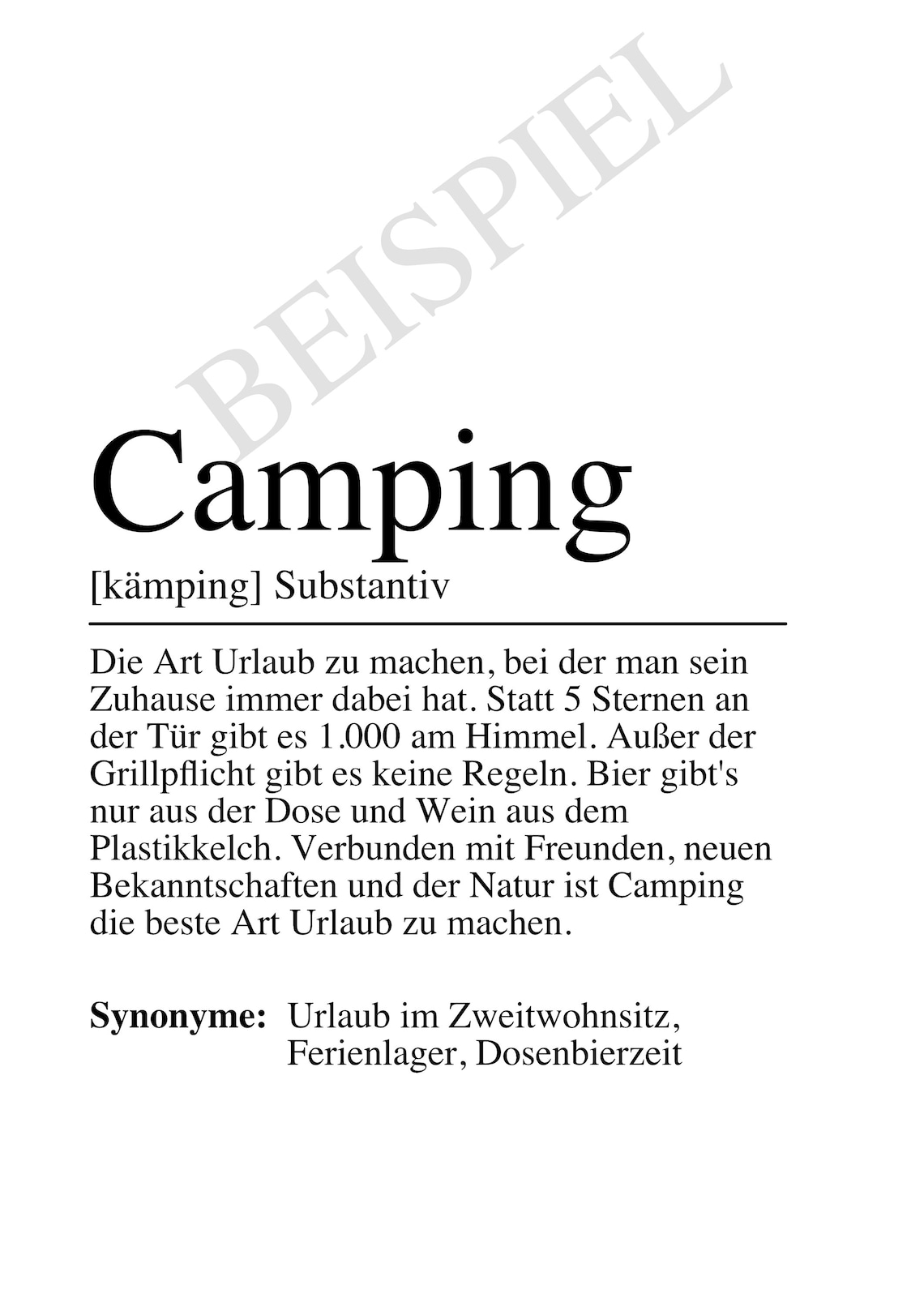 Camping Definition Funny Camper Gift Outdoor Adventure Quote Black Poster - Image 3